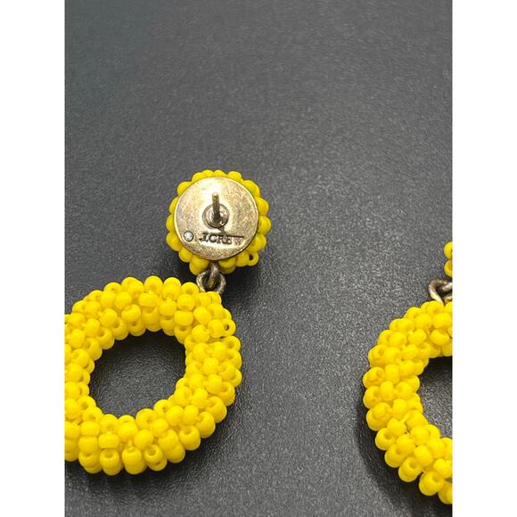J. Crew Bright Yellow Beaded Hoop Drop Door Knocker Pierced Earrings - Picture 6 of 7